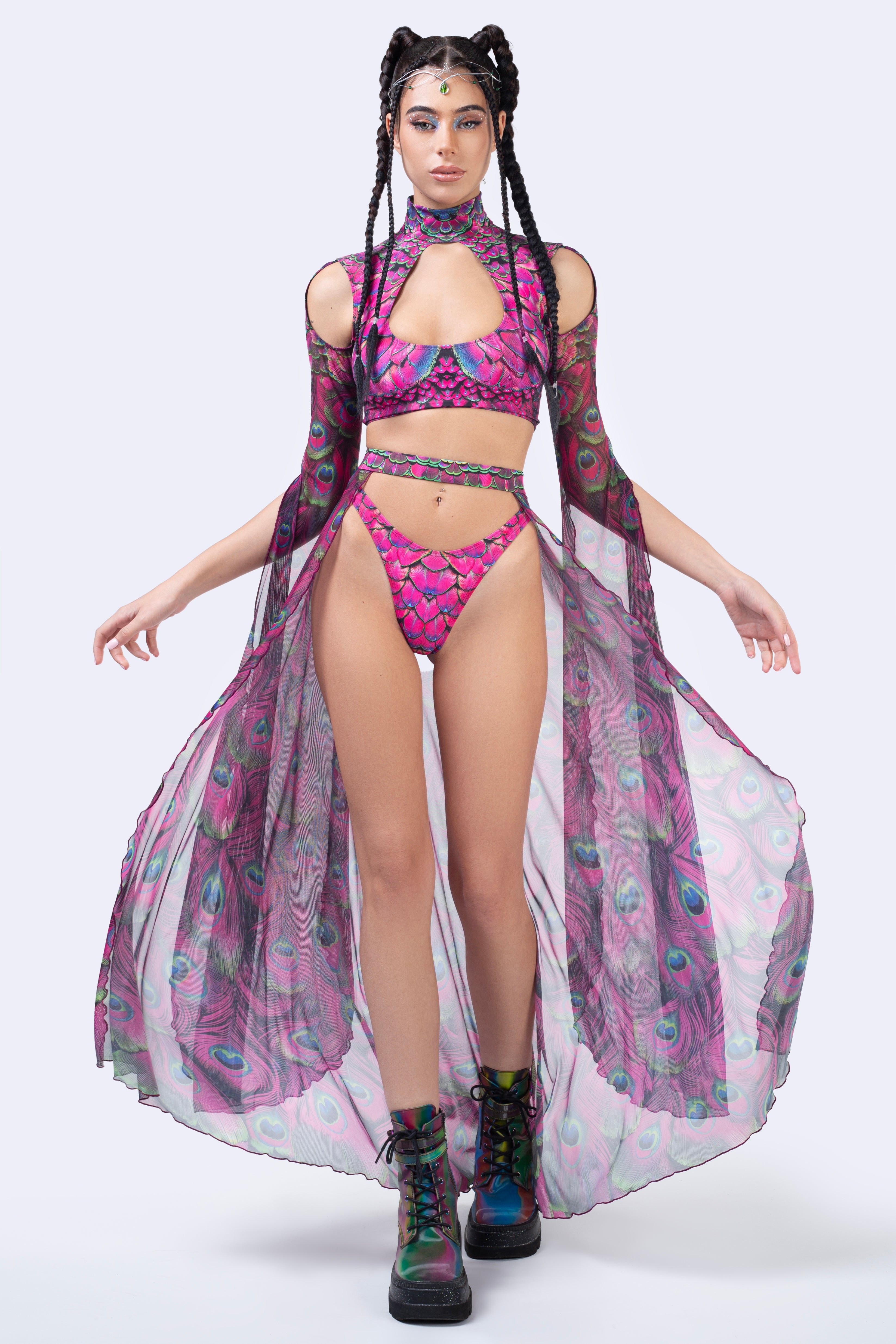 BADINKA Women Mystic Peacock Magenta Open-Front Skirt