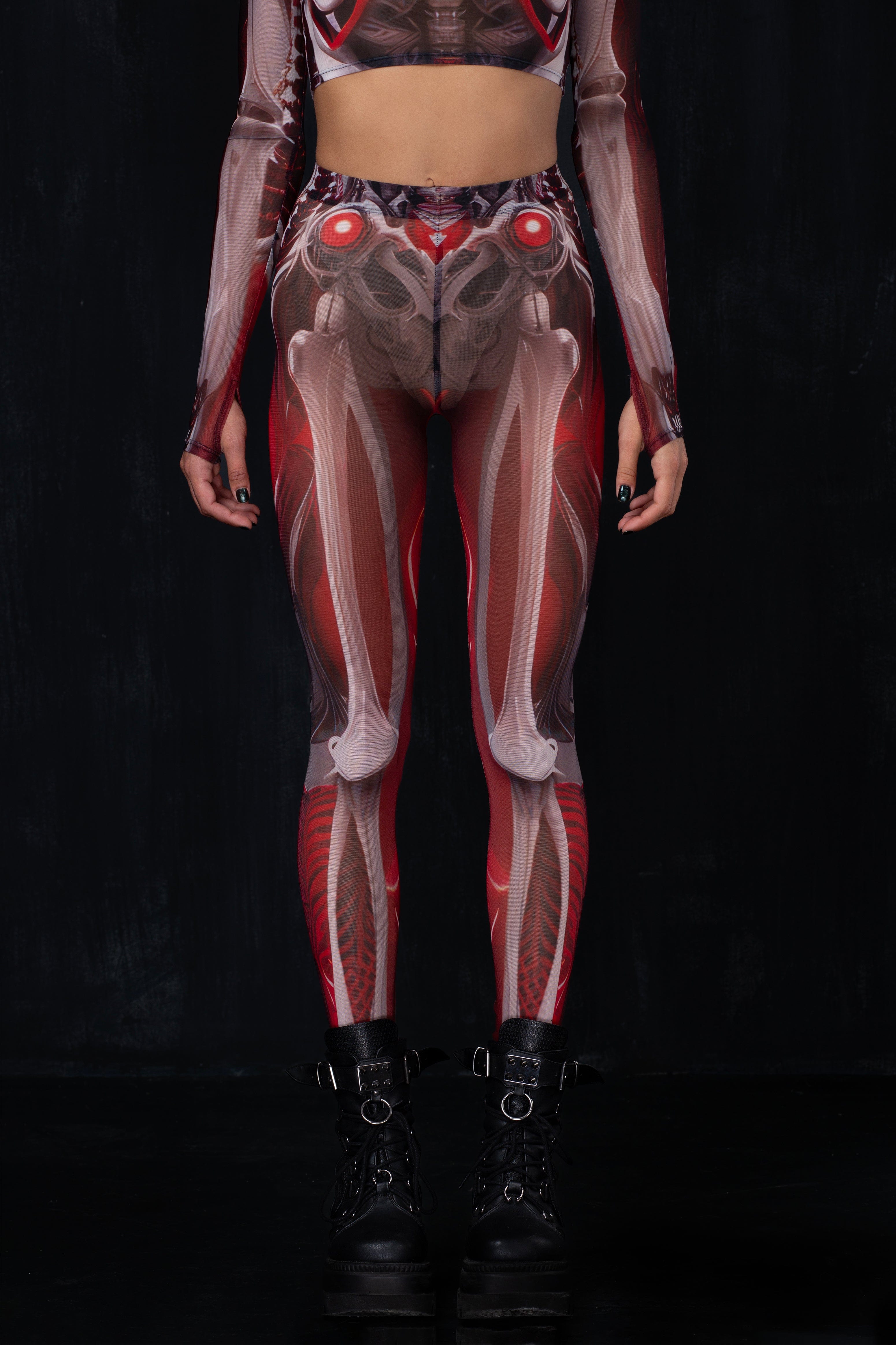 Crimson Skeleton Mesh Leggings