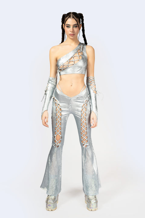 Hard To Get Lace Up One Shoulder Top and Pants Set