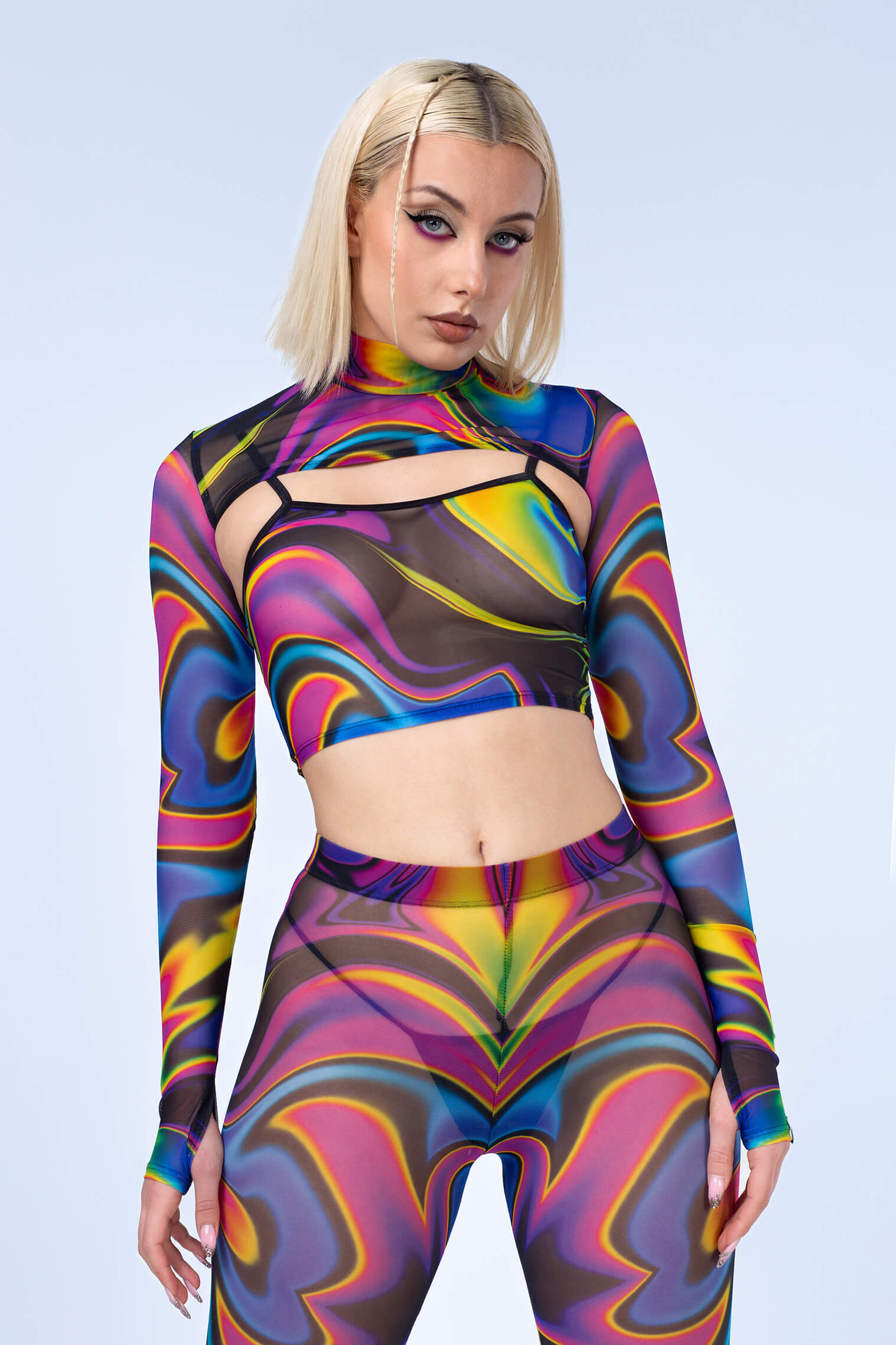 Space Fuel Mesh 2 Piece Shrug Top - BADINKA