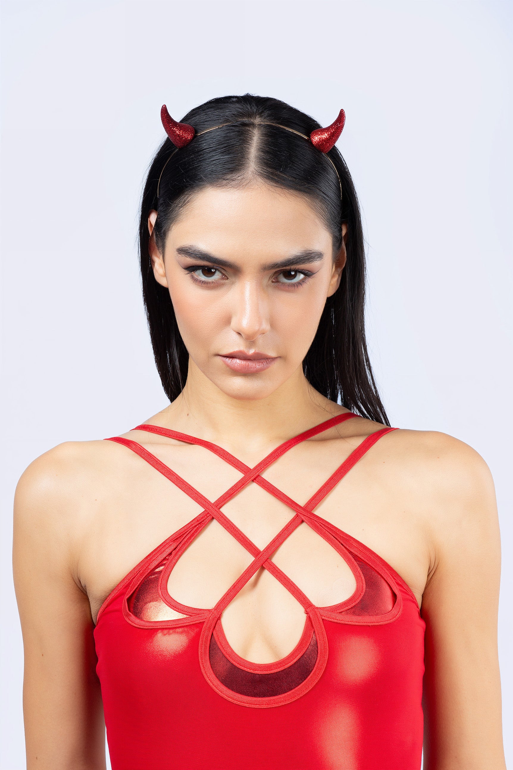 BADINKA Hellish Red Glitter Horns