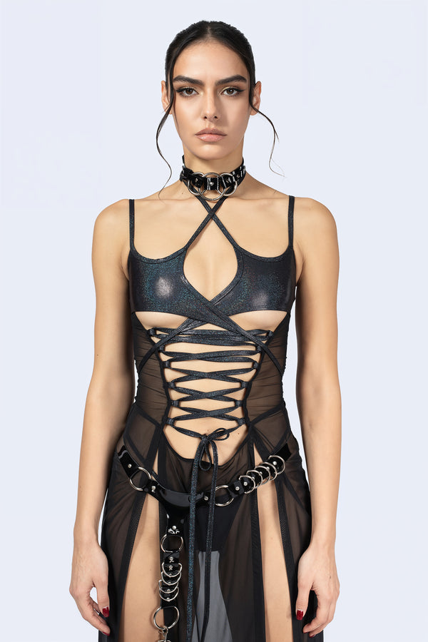 Dreamstate Lace Up Slit Dress