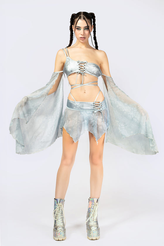 Hard To Get Lace Up Asymmetric Skirt Set