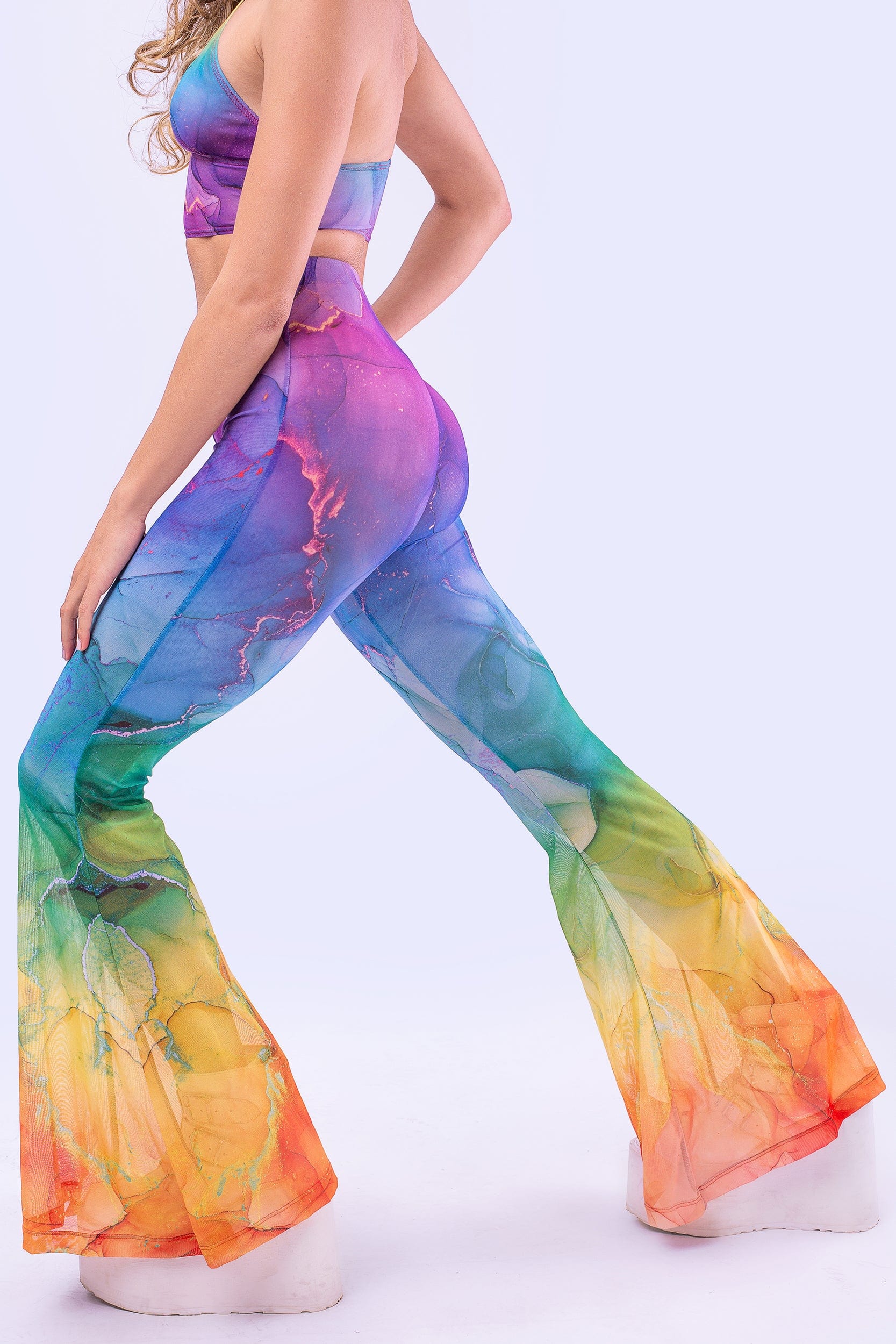 Rainbow Marble Bell Bottom Mesh Pants – BADINKA