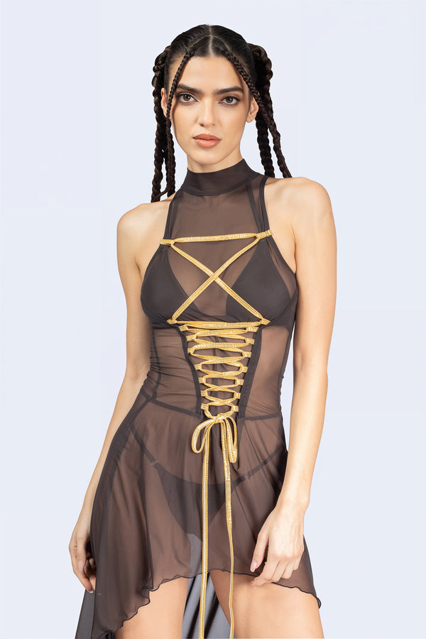 Sweet Afterburn Lace Up Bodice Dress