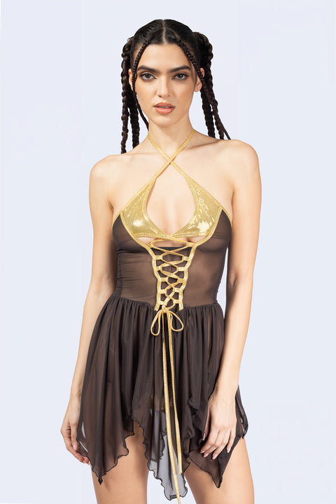 Sweet Afterburn Lace Up Mini Dress