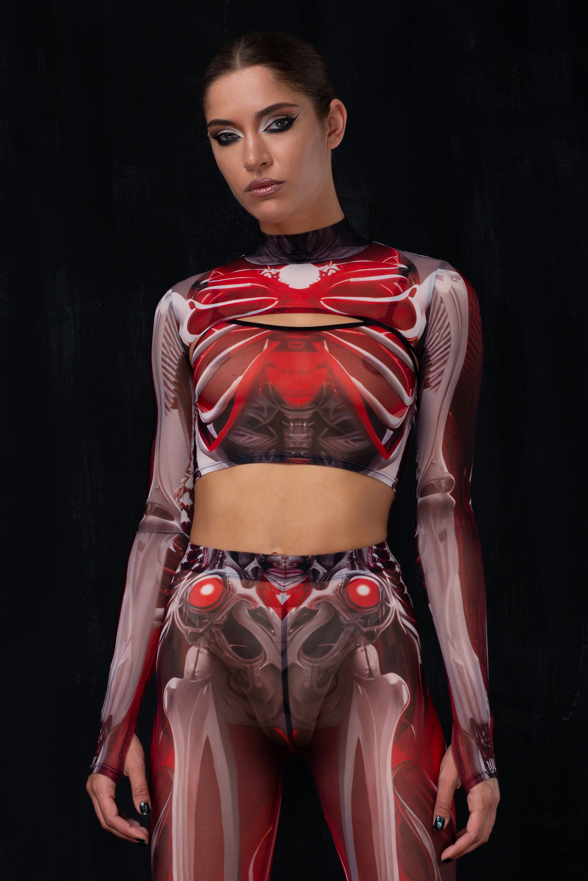 Crimson Skeleton 2 Piece Shrug Top - BADINKA