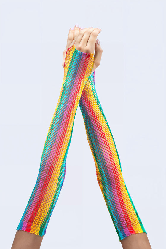 Over The Rainbow Fishnet Gloves