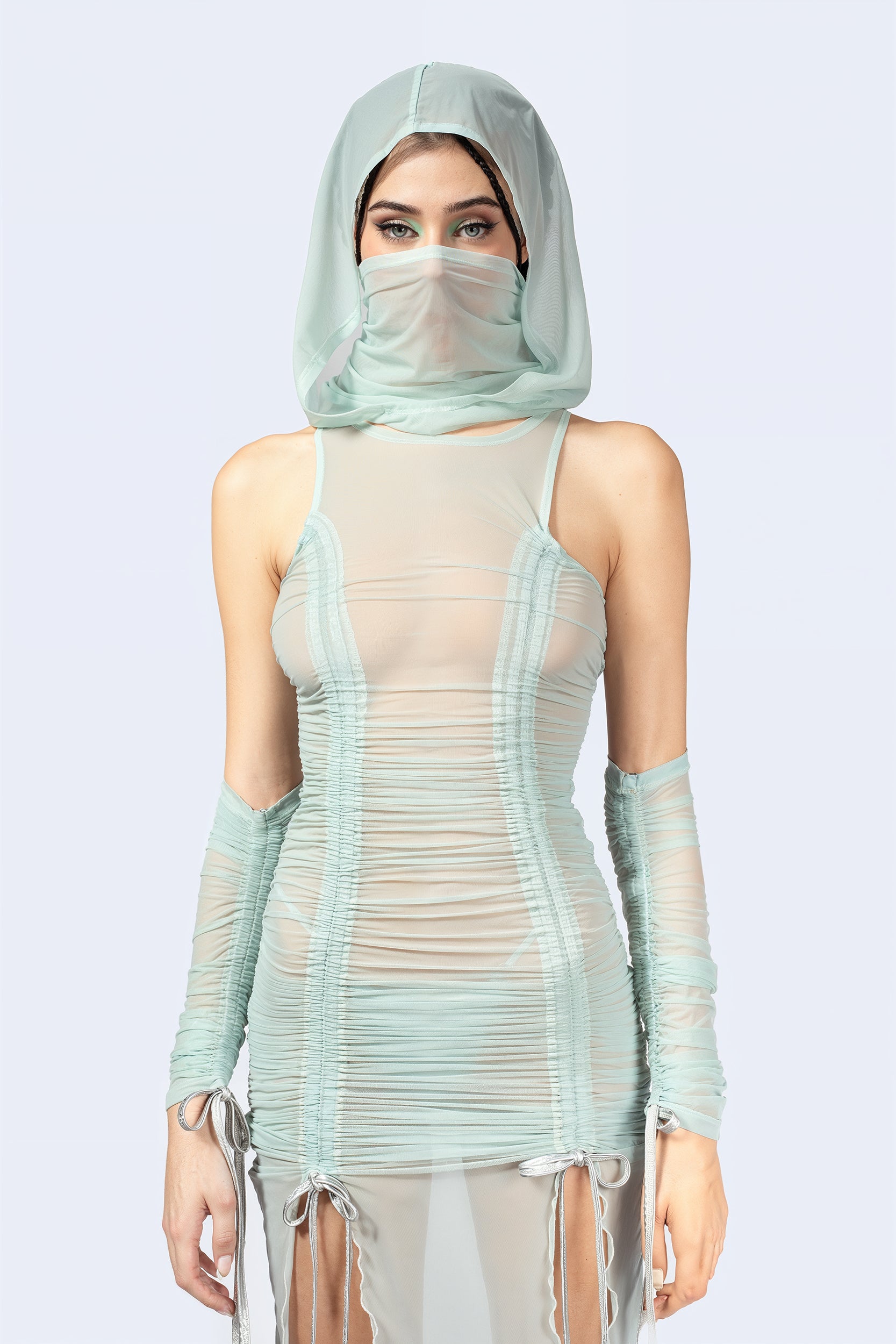 BADINKA Double Take Ruched Dress and Hood
