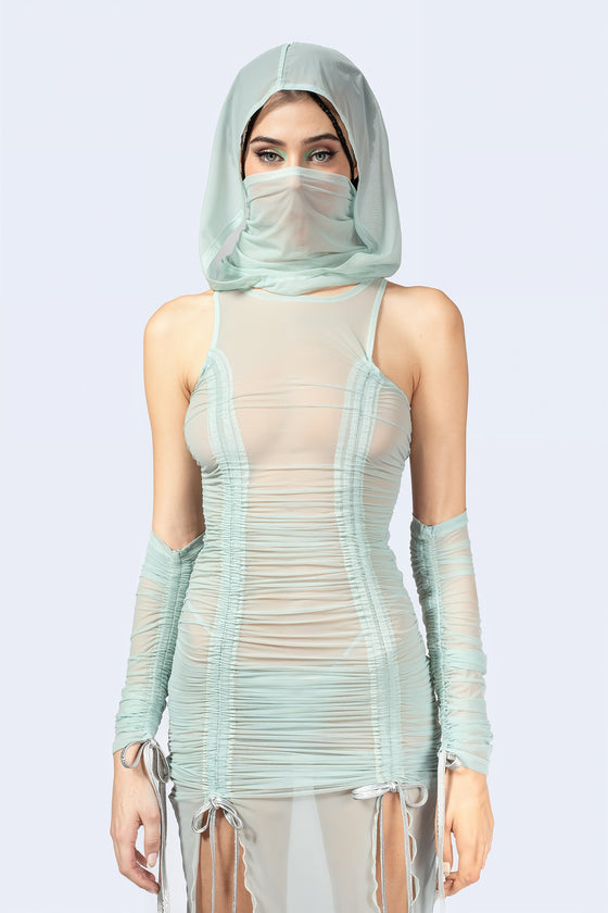 Double Take Ruched Dress and Hood