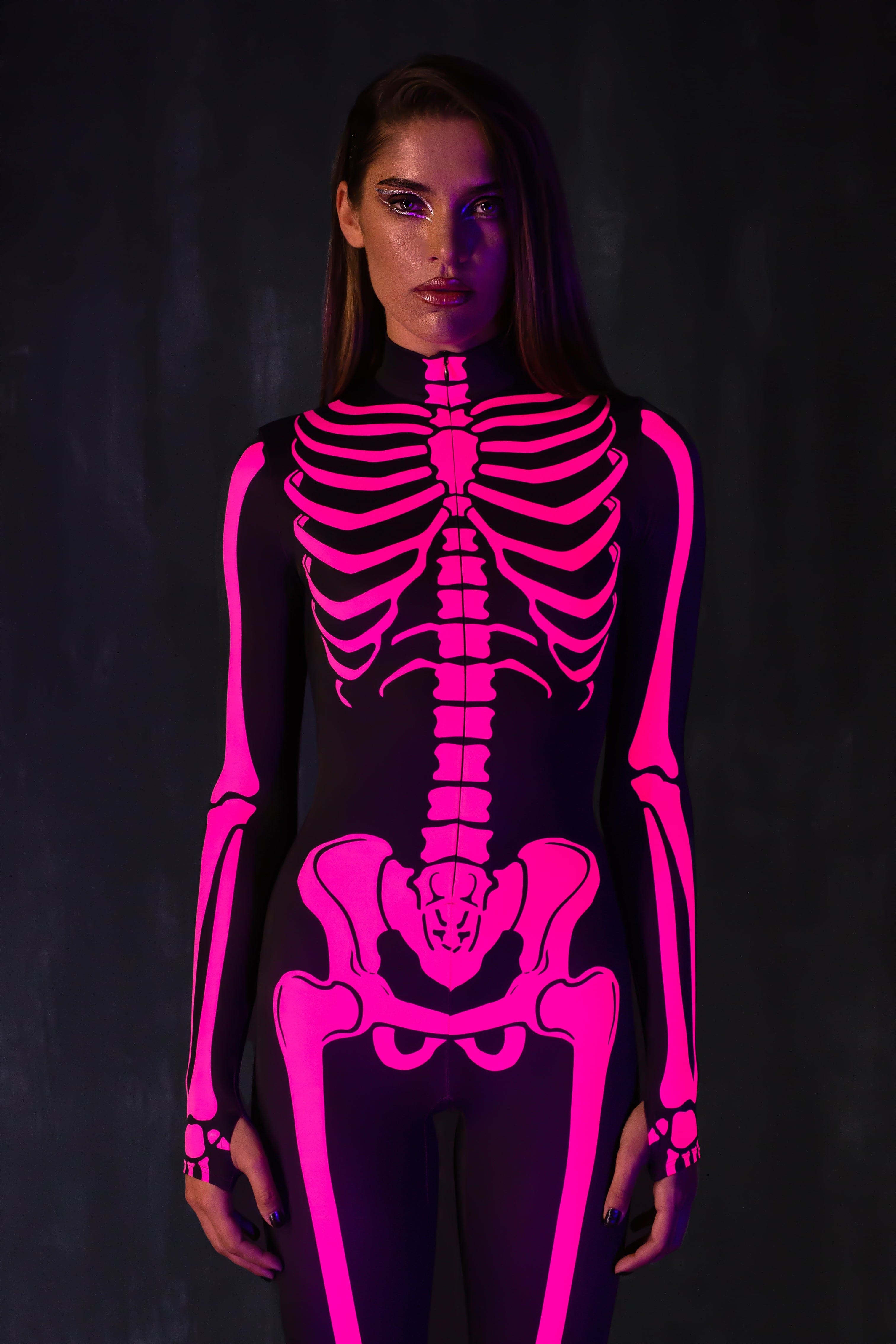 Raspberry Neon Skeleton Costume - BADINKA