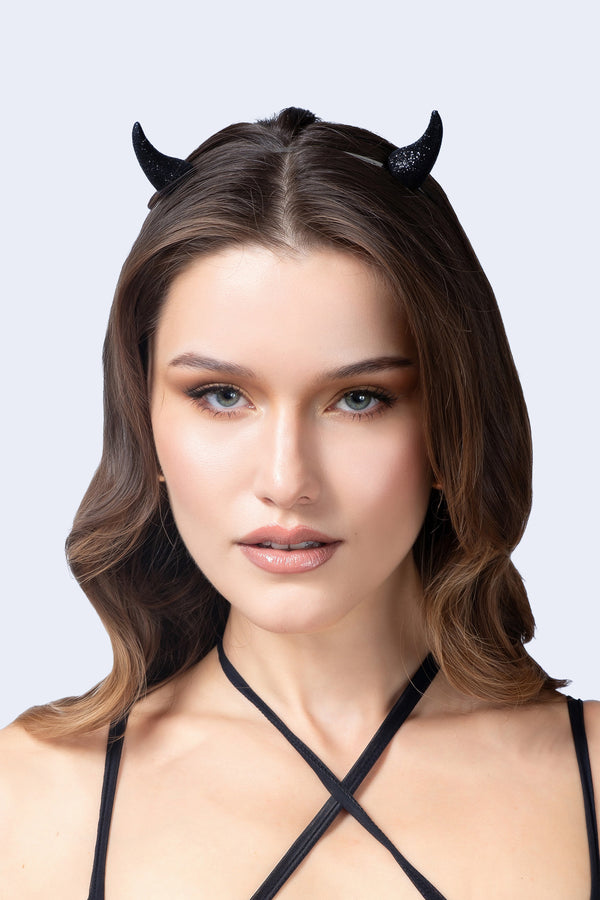 Hellish Black Glitter Horns