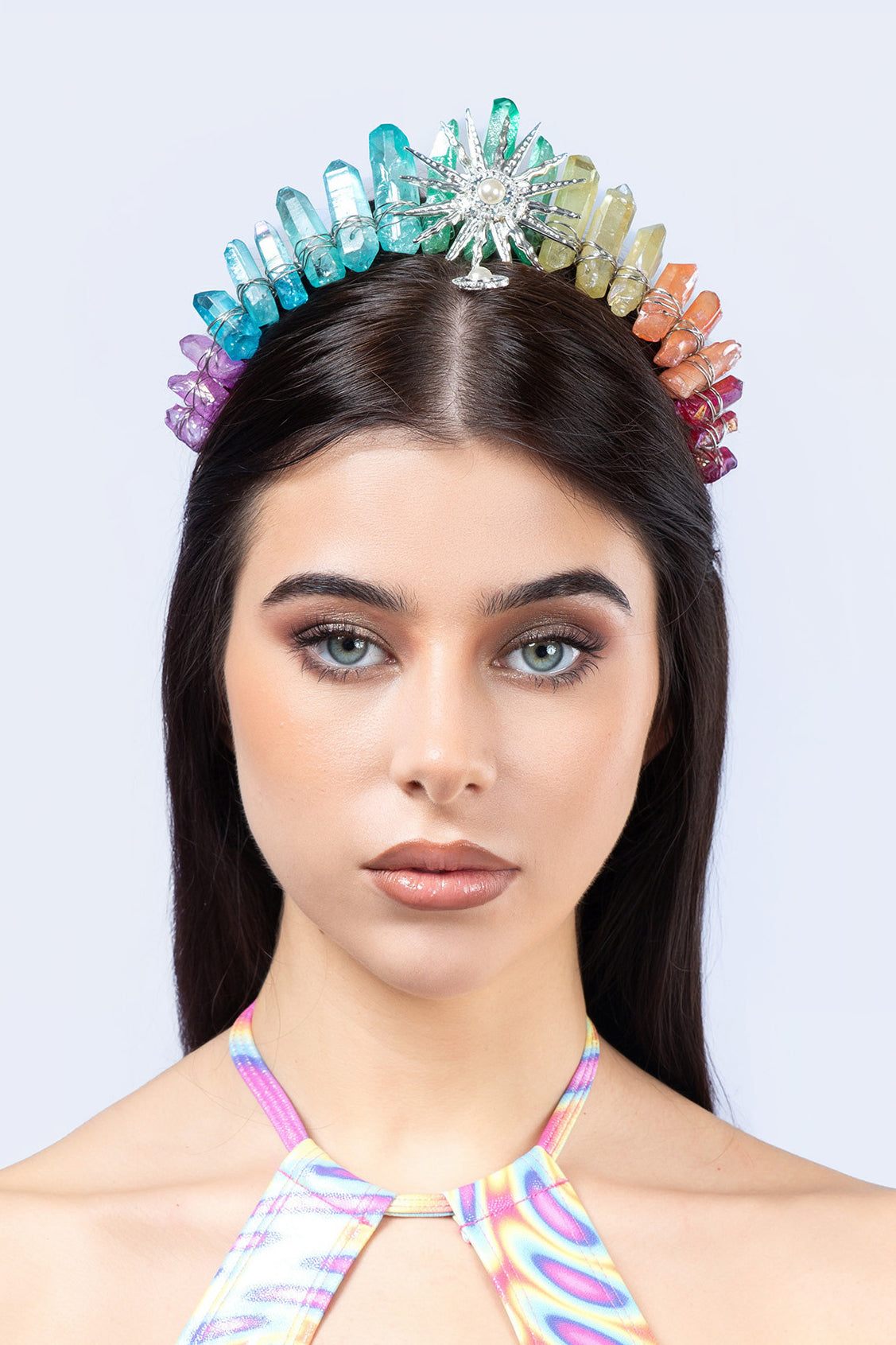 BADINKA Regal Rainbow Natural Stone Crown