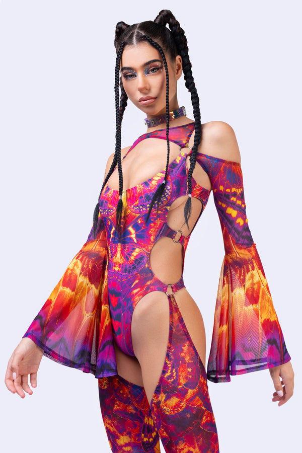 Solar Bloom Flared Chaps Catsuit