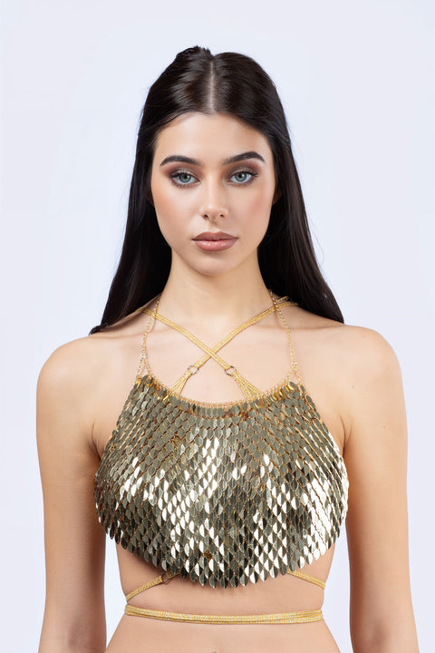 Gold Scale Sequin Bra Top