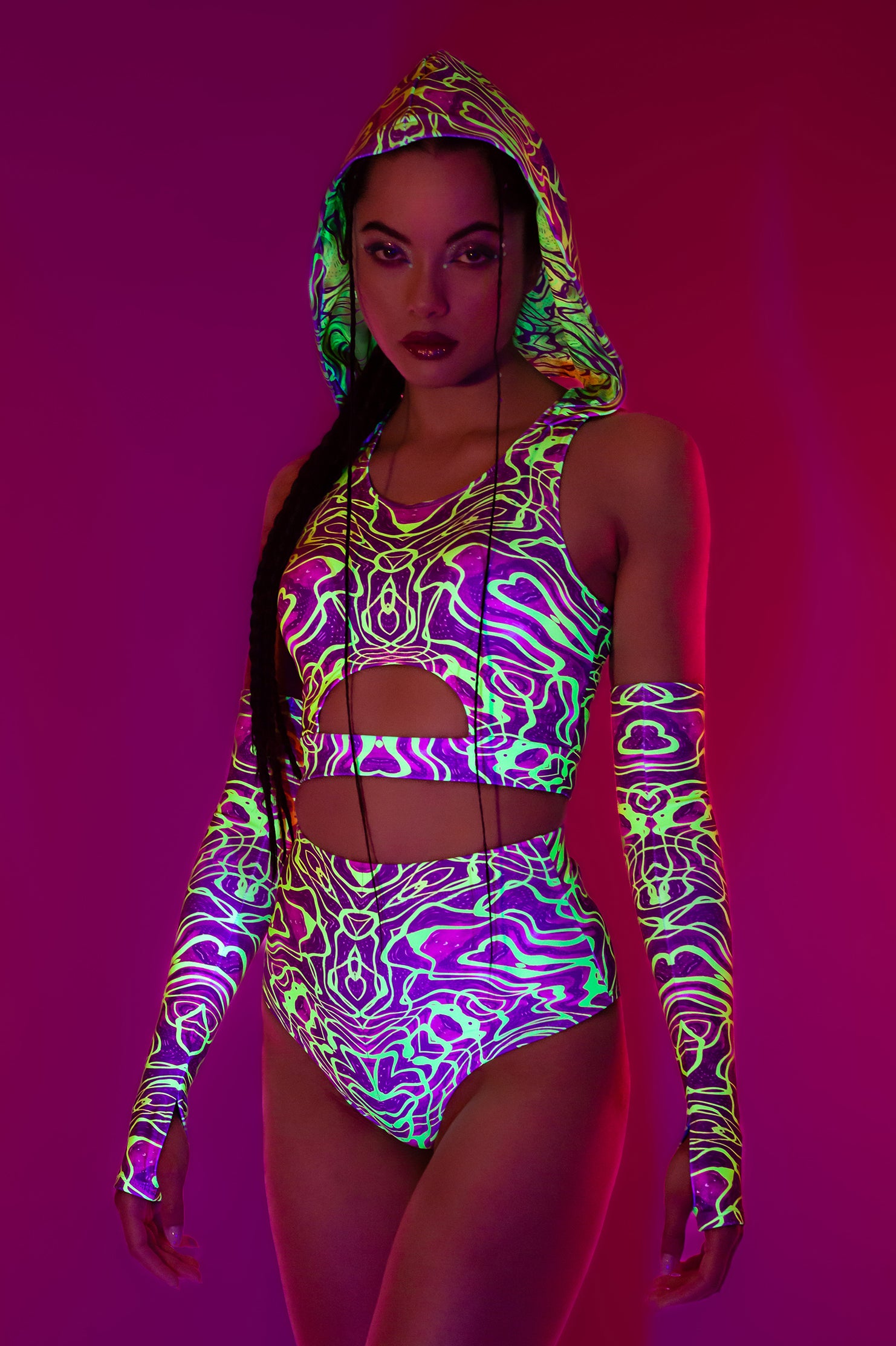 Neon Wavejumper Long Belt Hooded Top