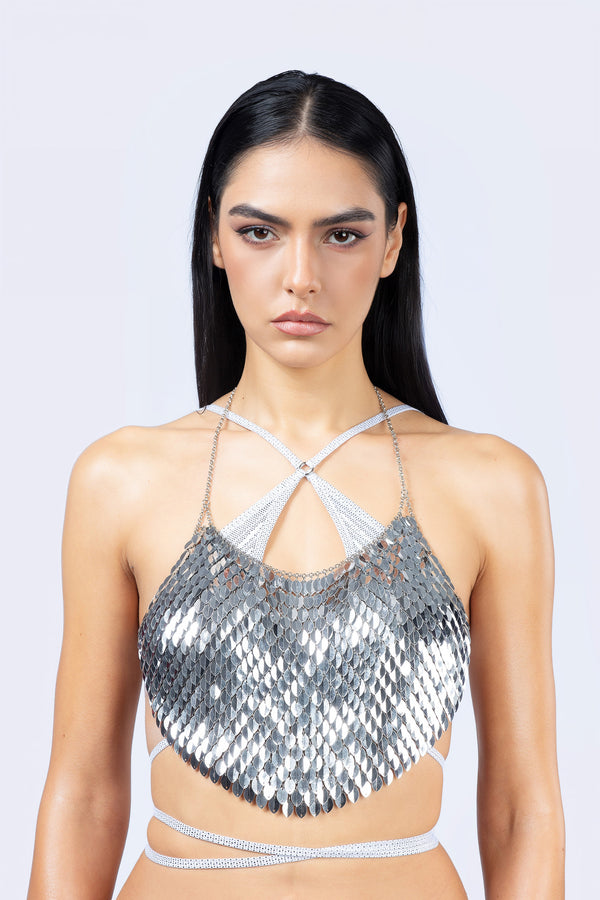 Silver Scale Sequin Bra Top