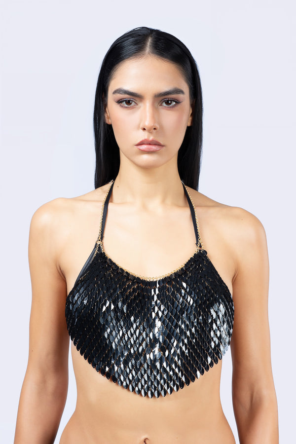 Black Scale Sequin Bra Top