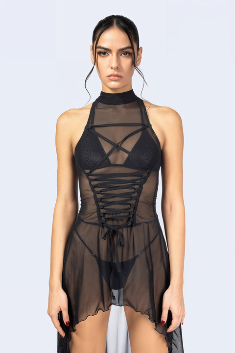 Message Received Lace Up Bodice Dress