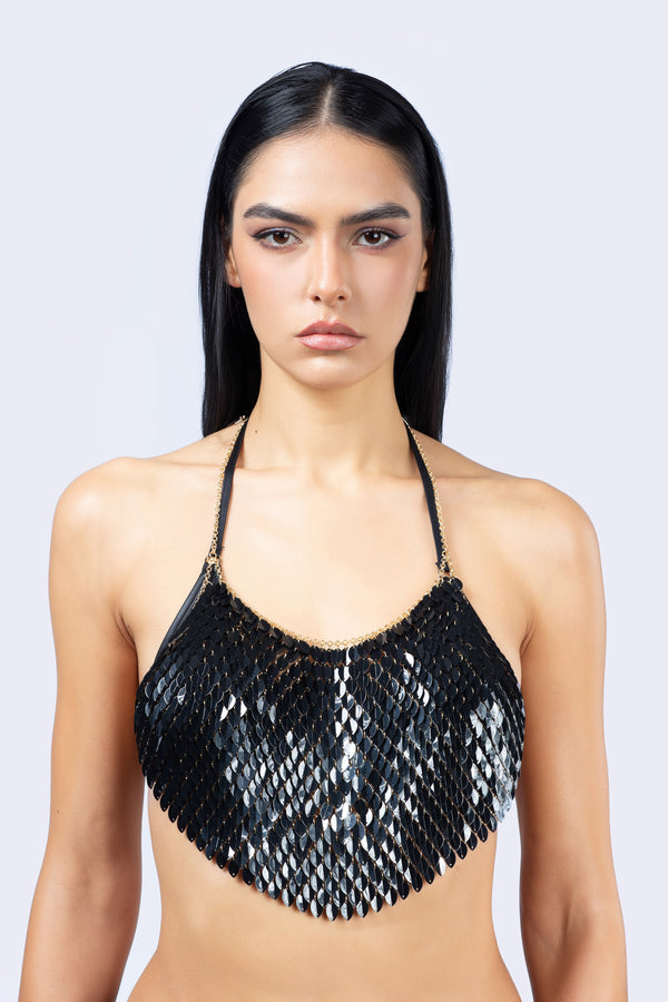 Black Scale Sequin Bra Top