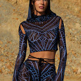 Blue Occult Hooded Mesh Top