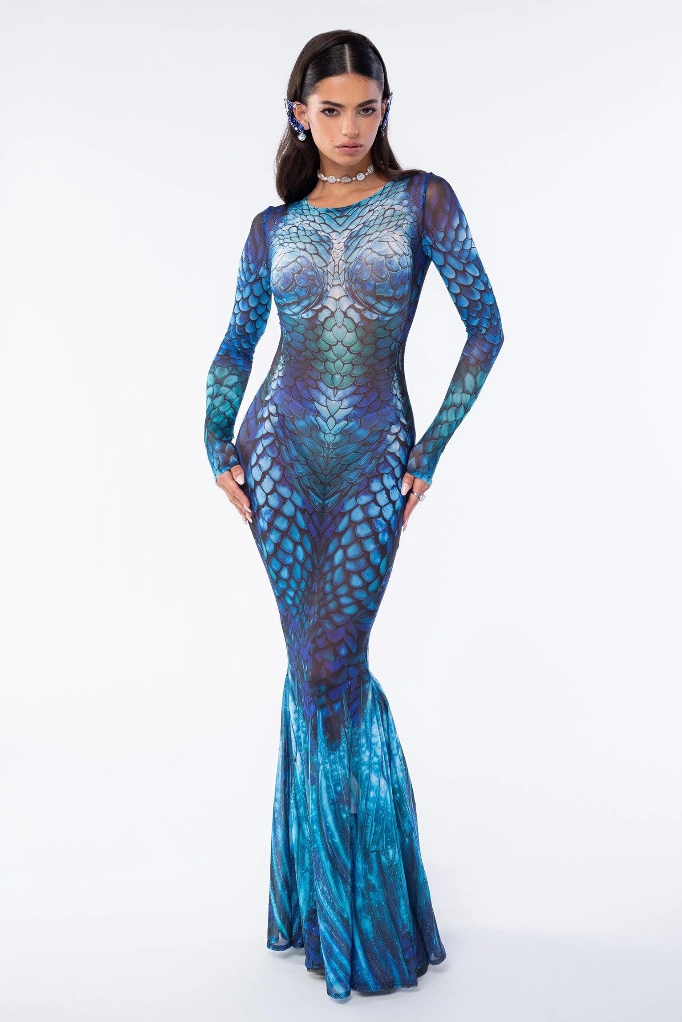 blue dress for a Halloween mermaid look
