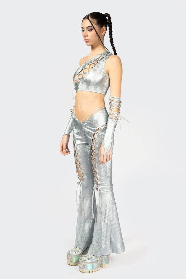 Hard To Get Lace Up One Shoulder Top and Pants Set