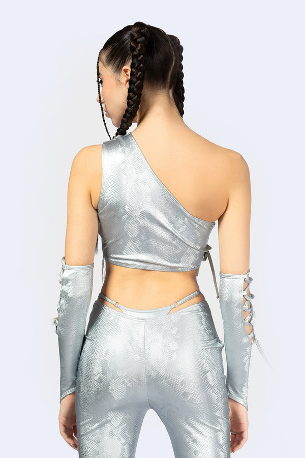 Hard To Get Lace Up One Shoulder Top