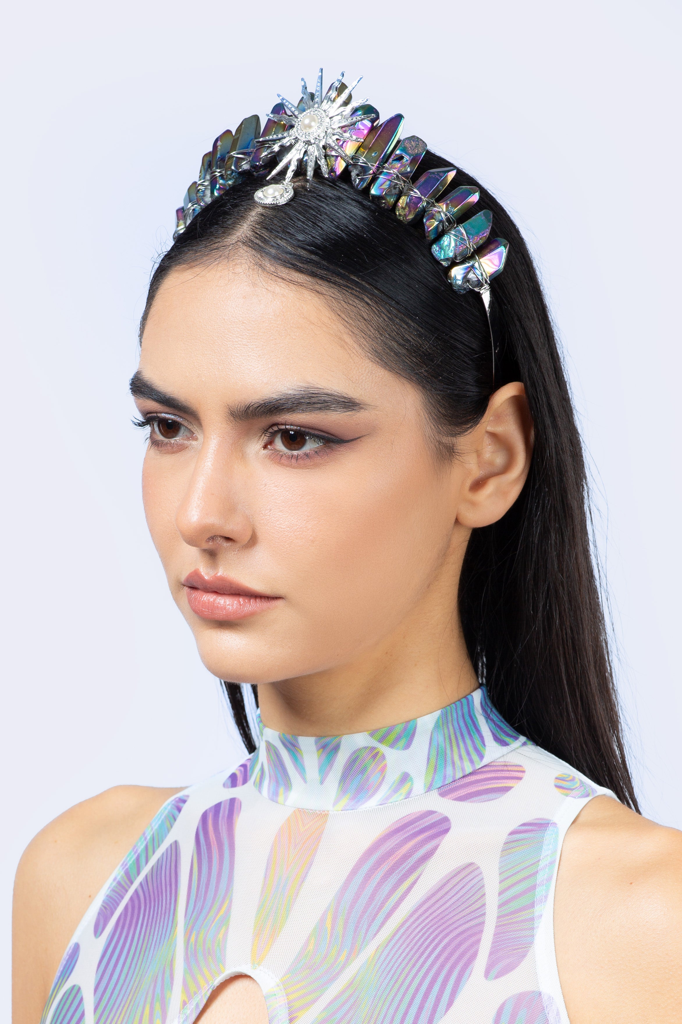 BADINKA Regal Oil Slick Natural Stone Crown Multicolor