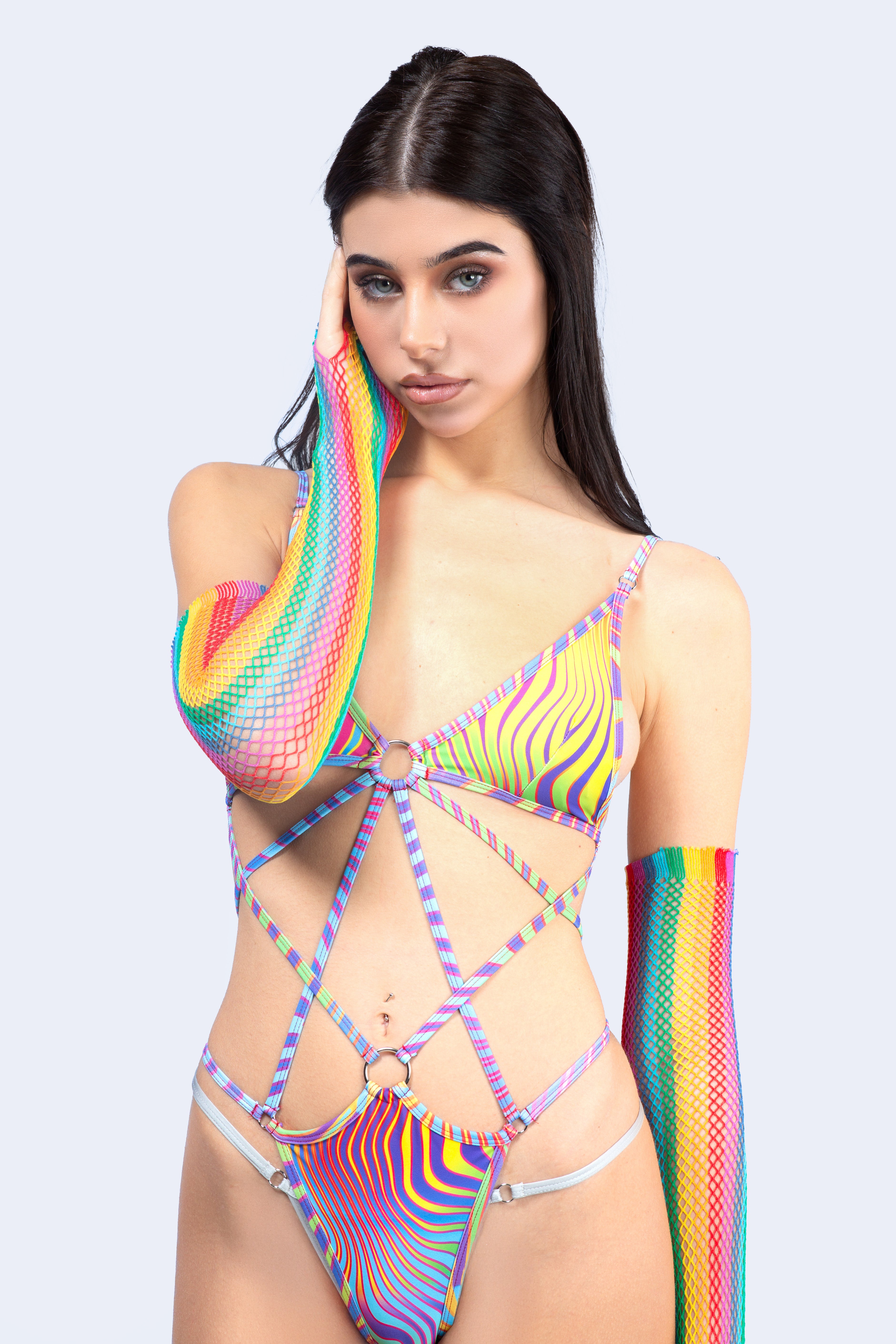 BADINKA Over The Rainbow Fishnet Gloves Rainbow