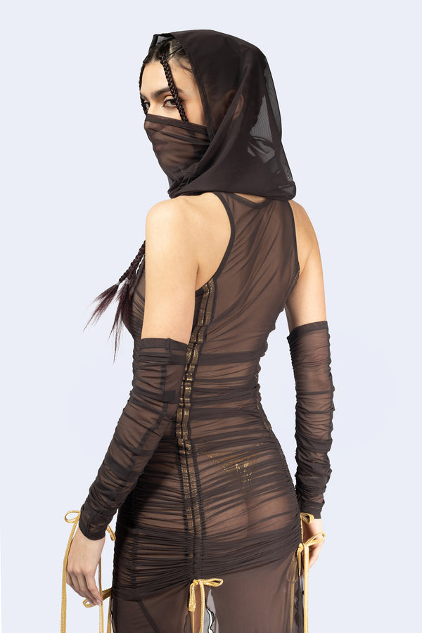 Sweet Afterburn Ruched Dress and Hood