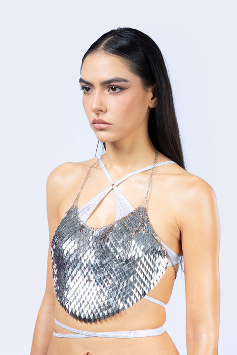 Silver Scale Sequin Bra Top