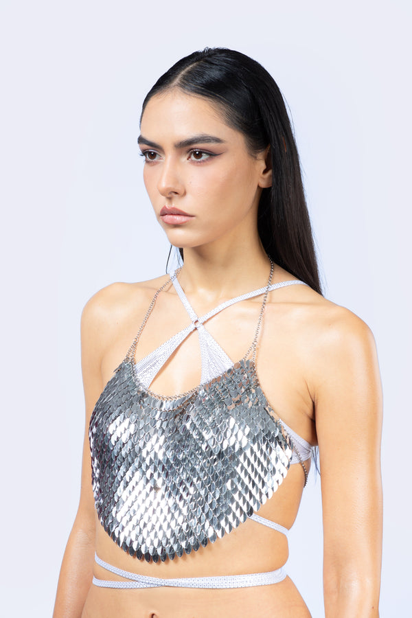 Silver Scale Sequin Bra Top