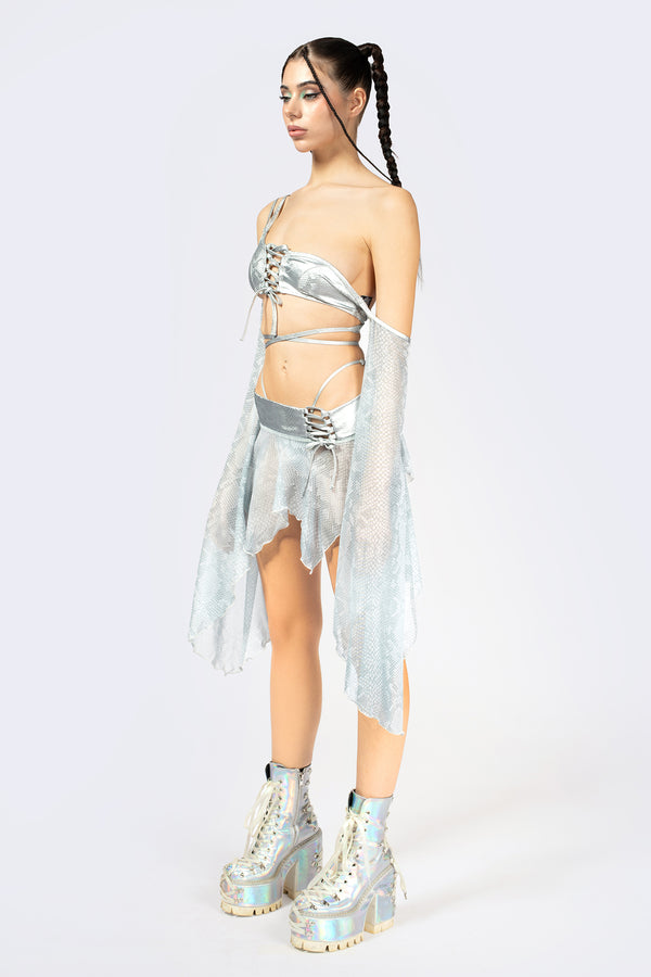 Hard To Get Lace Up Asymmetric Skirt Set