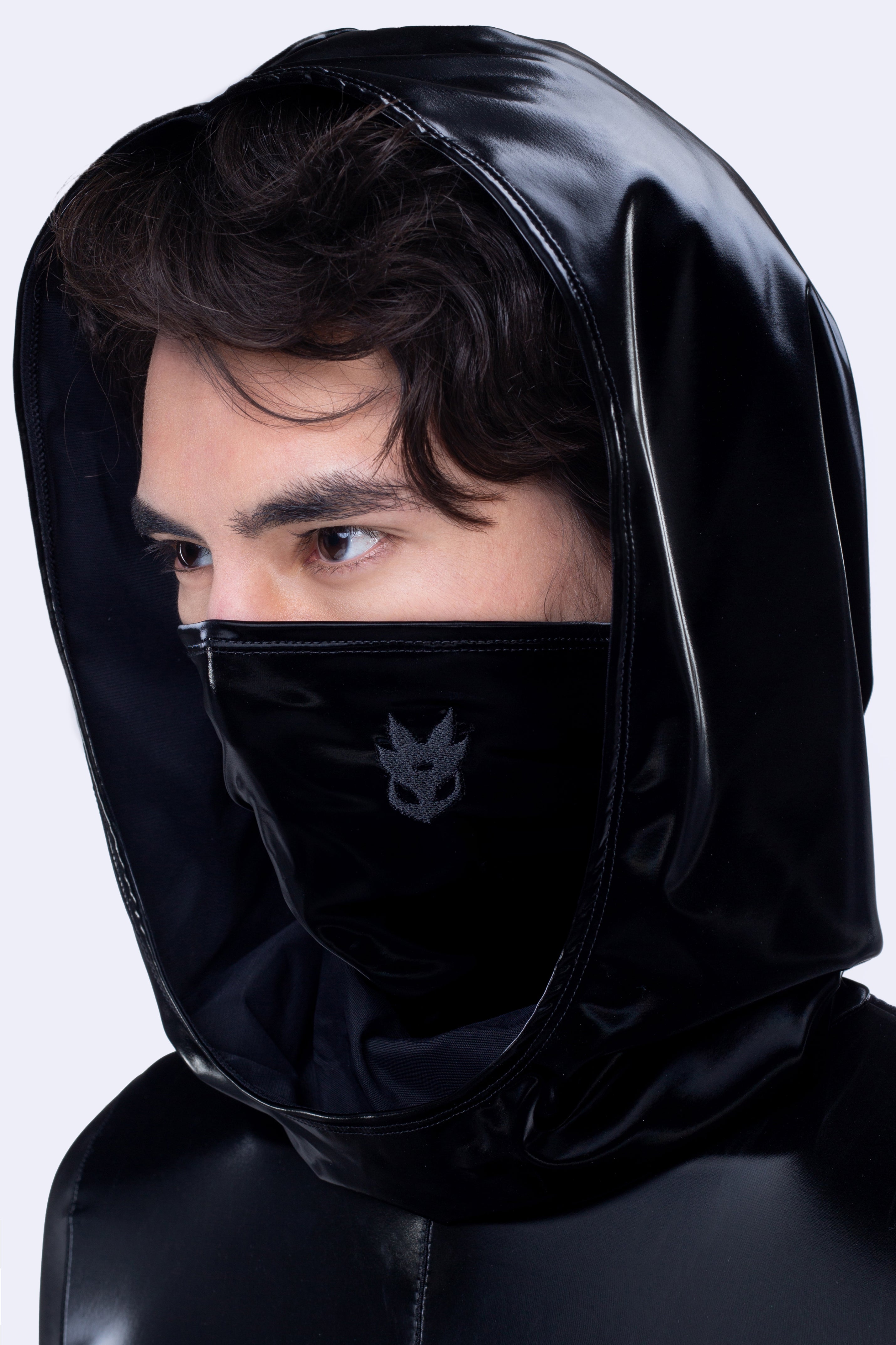 BADINKA Starved For Glamour Embroidery Rave Hood with Mask Black