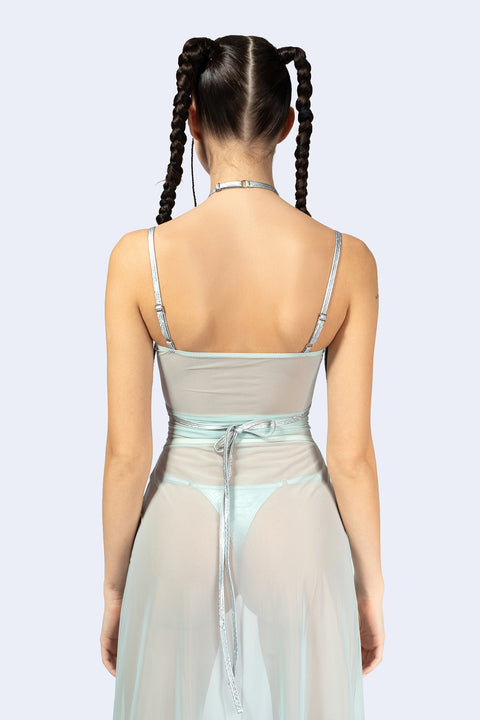 Double Take Lace Up Slit Dress
