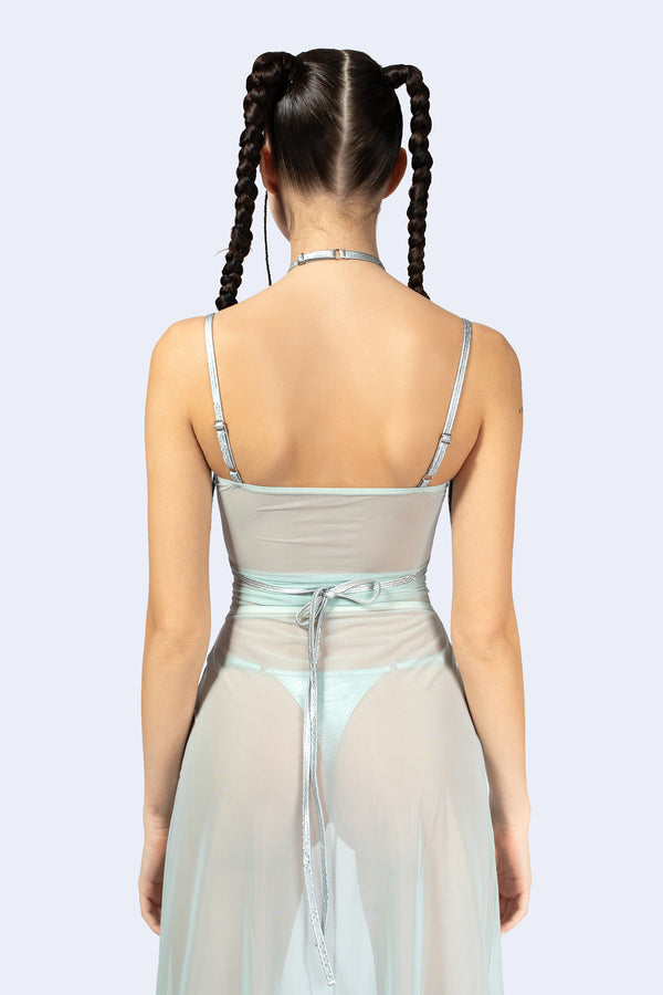 Double Take Lace Up Slit Dress