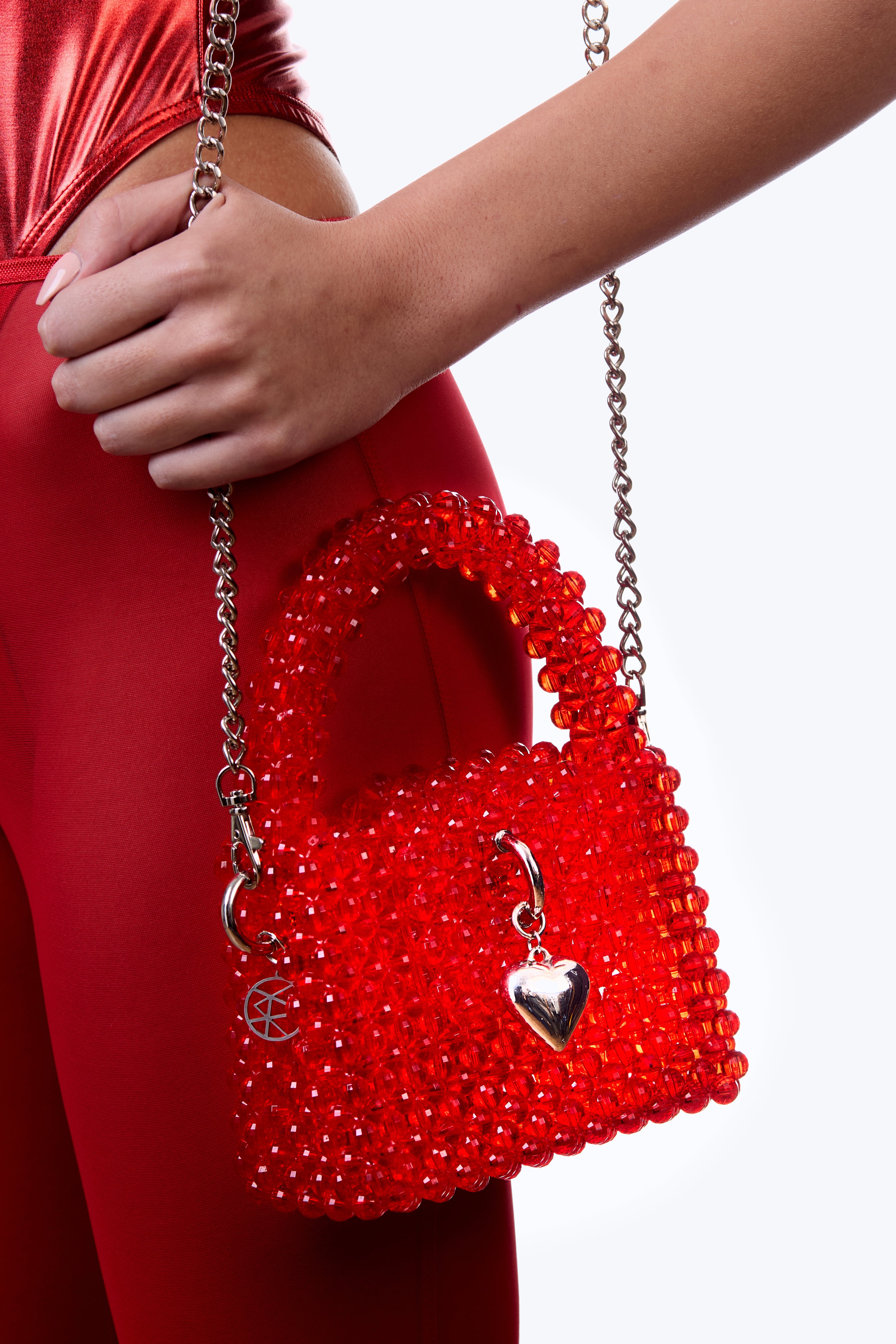 Lovesick Hand Beaded Mini Bag red