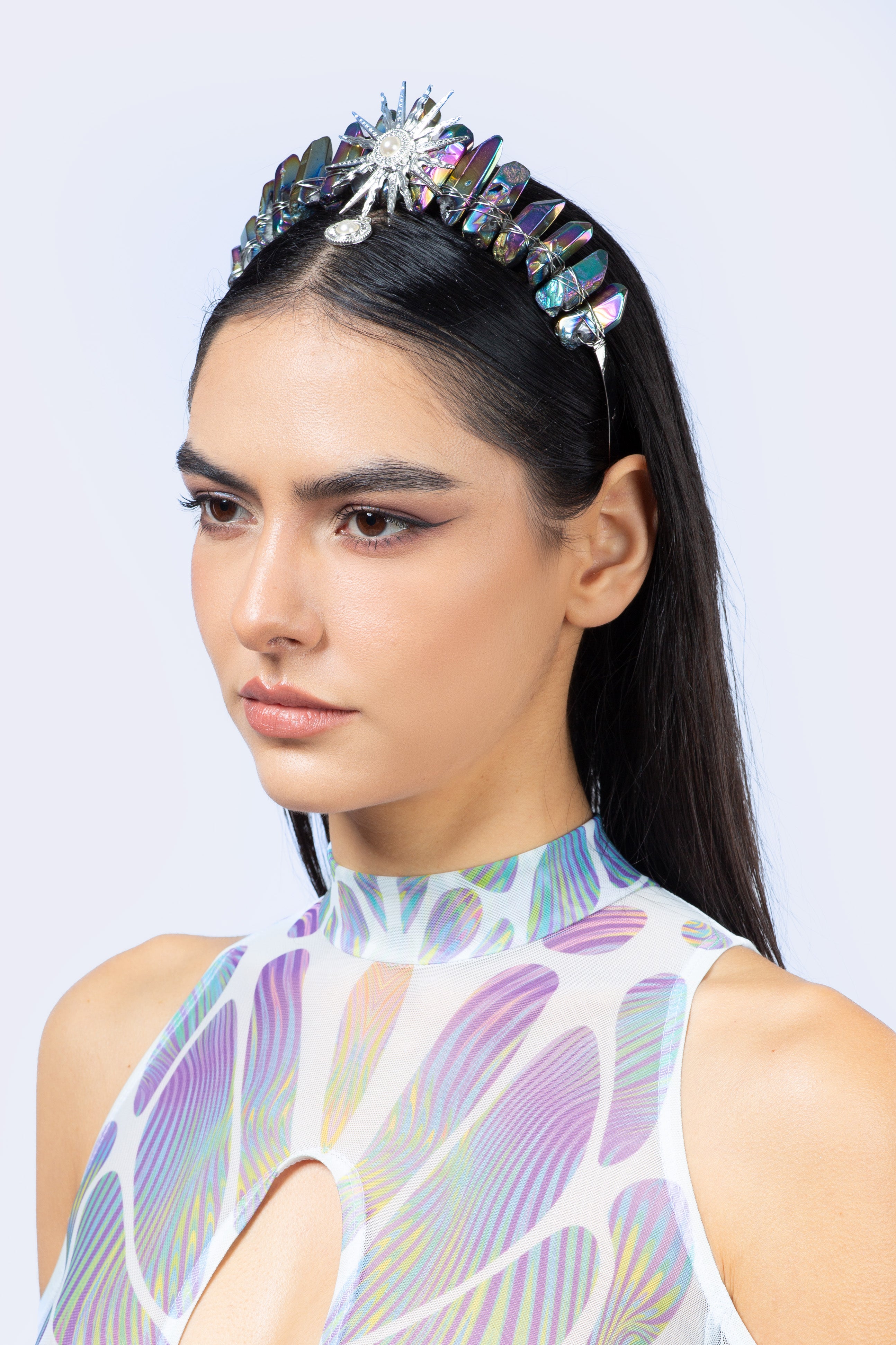 BADINKA Regal Oil Slick Natural Stone Crown Multicolor