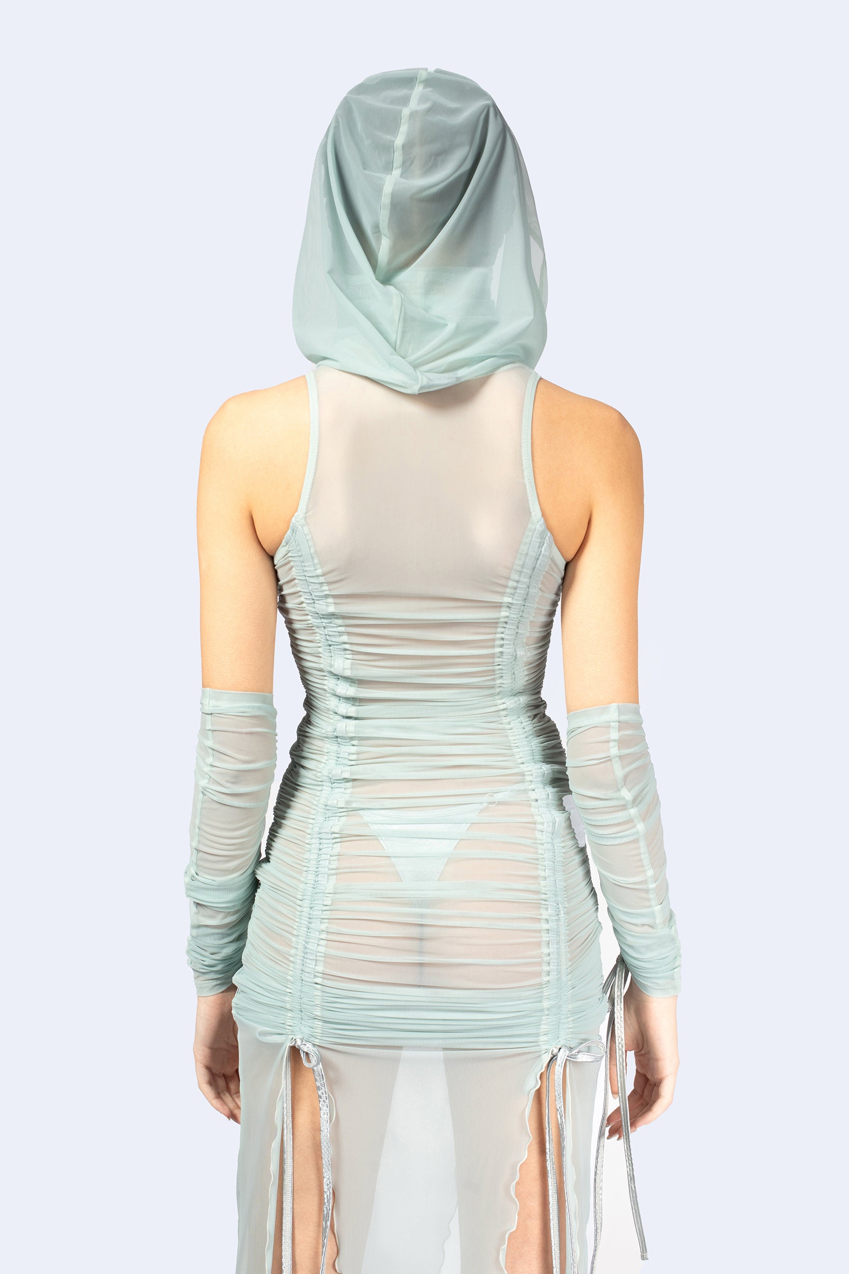 BADINKA Double Take Ruched Dress and Hood Green