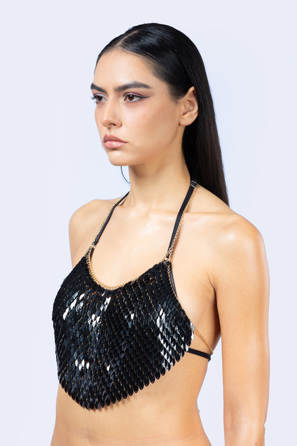 Black Scale Sequin Bra Top