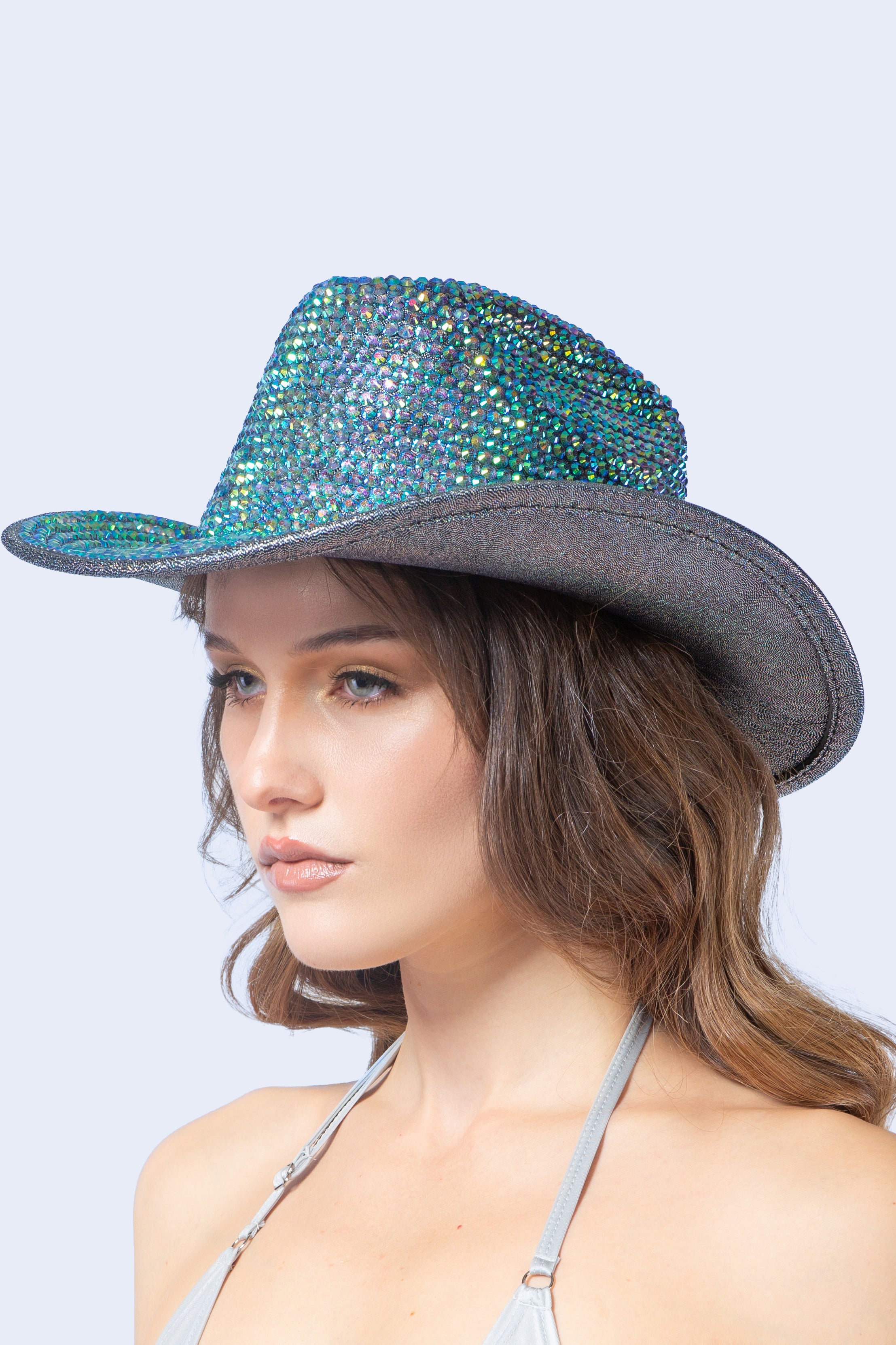 BADINKA Howdy Blue Bedazzeled Cowboy Hat Grey