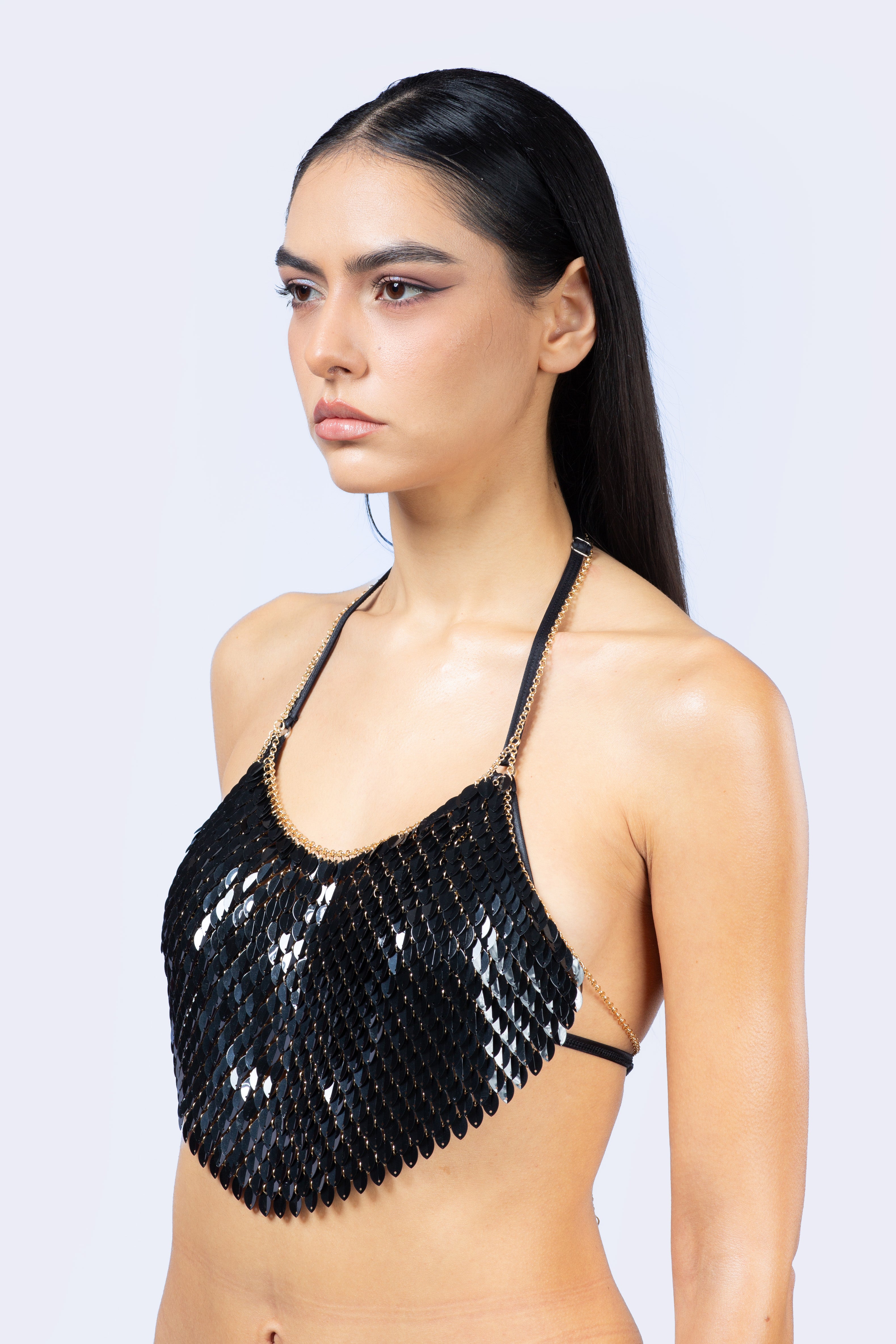 BADINKA Black Scale Sequin Bra Top Black