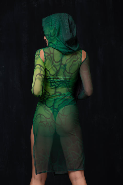 Acid Rain Mesh Hooded Dress