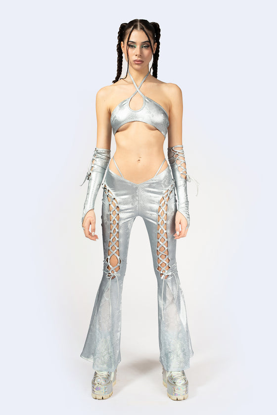 Hard To Get Lace Up Halter Top and Pants Set