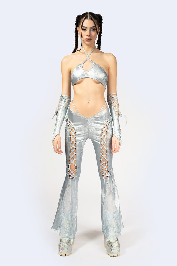 Hard To Get Lace Up Halter Top and Pants Set