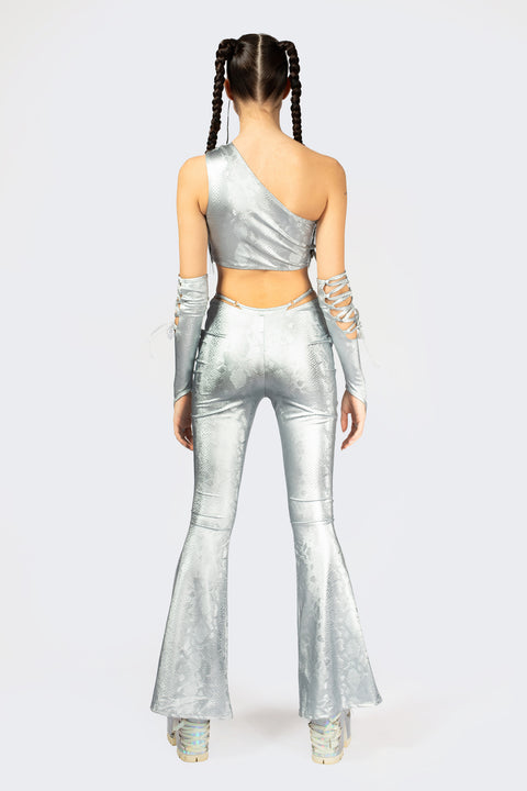 Hard To Get Lace Up One Shoulder Top and Pants Set