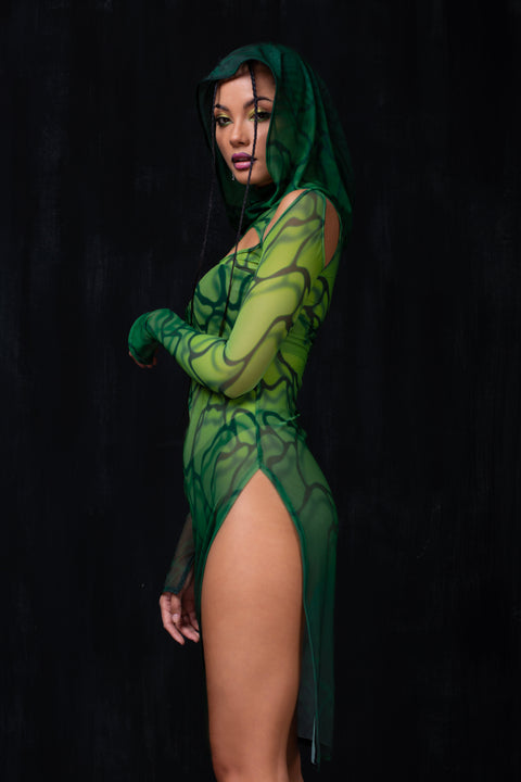 Acid Rain Mesh Hooded Dress