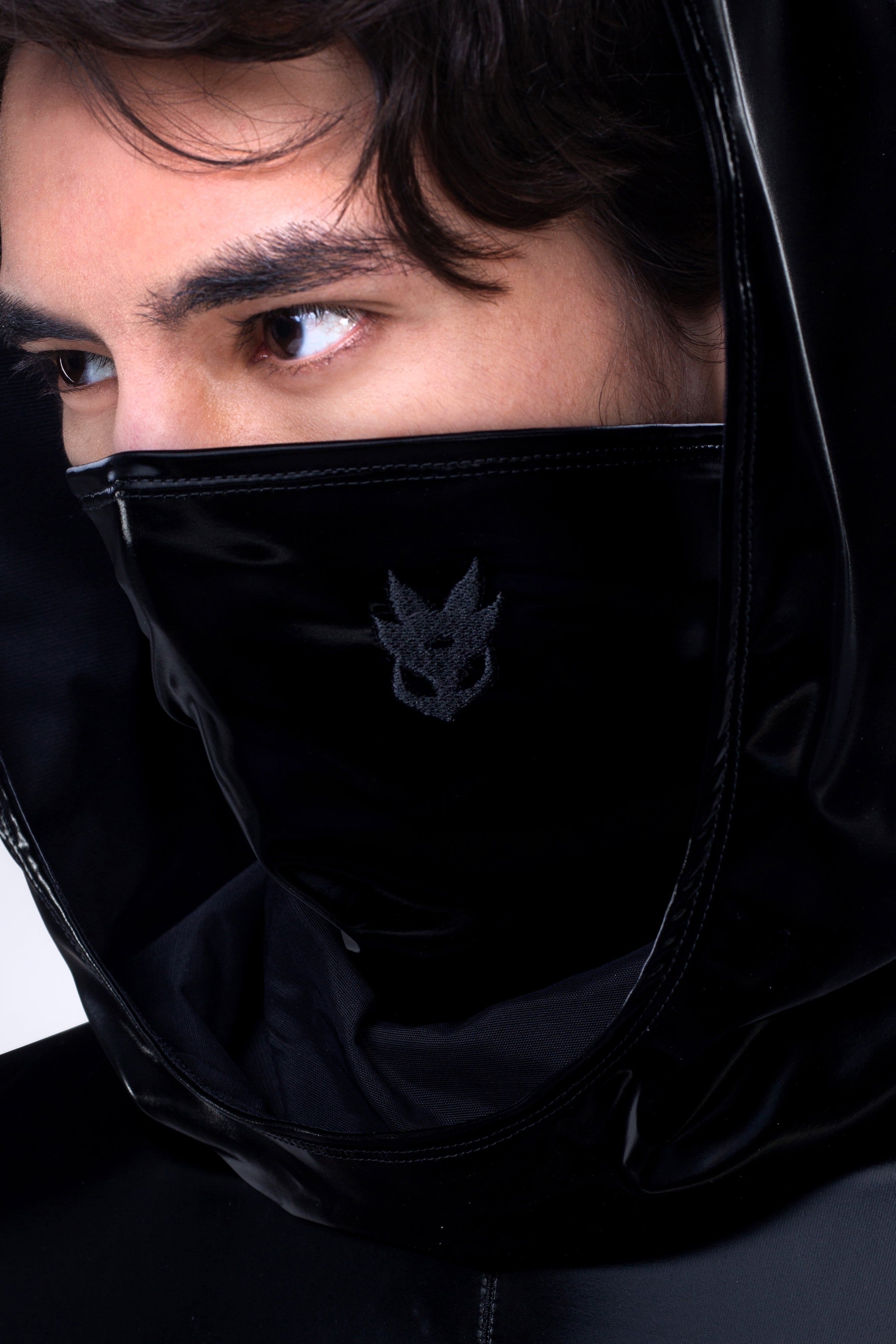 BADINKA Starved For Glamour Embroidery Rave Hood with Mask Goth, ninja, tech