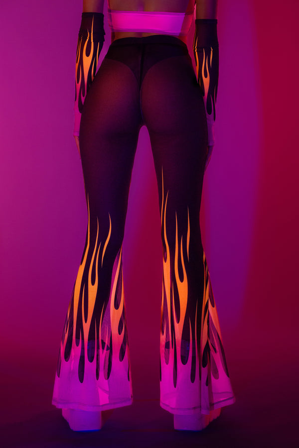 Firestarter Magenta Bell Bottom Mesh Pants